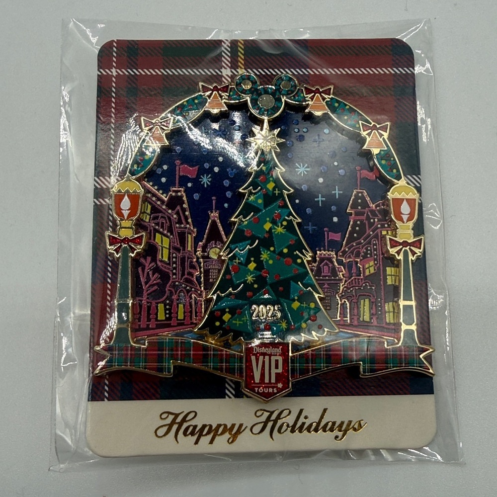 Disneyland Happy Holidays VIP Tours Double Sided Pin 2025 New and Sealed